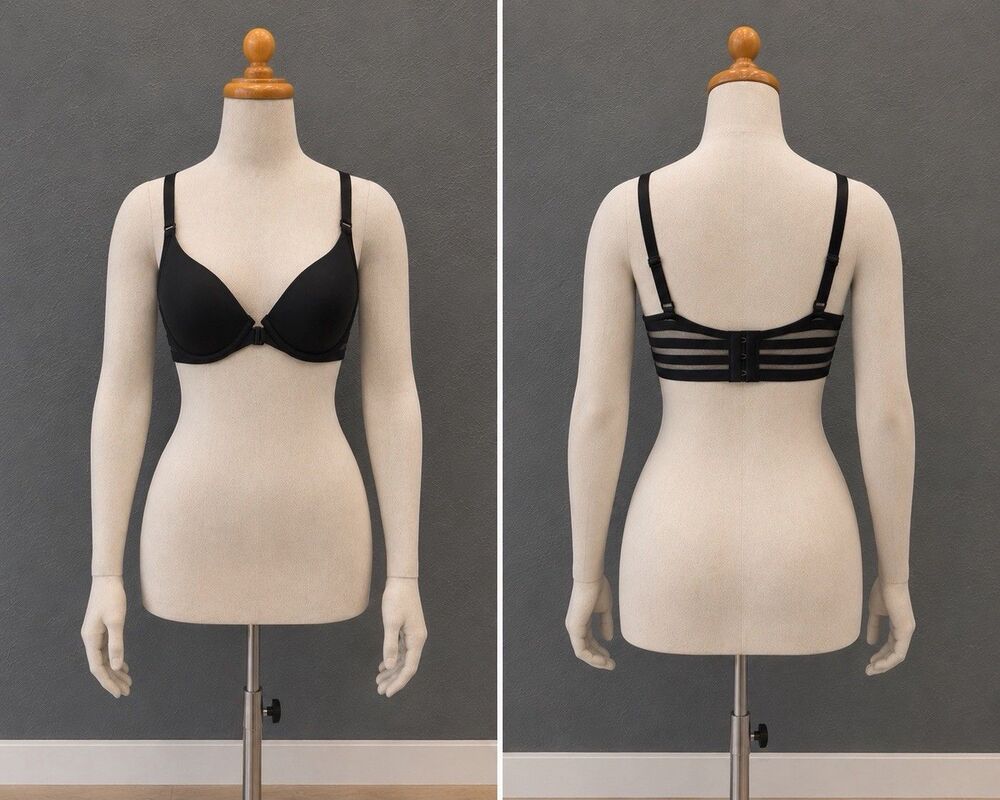 Victoria Secret T Shirt Push Up Bra 32DD Full Coverage Strappy Black Sheer Mesh